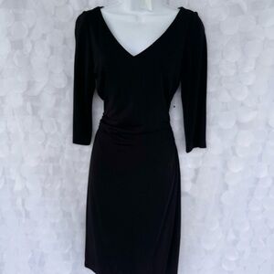 David Meister Black V neck classic side ruched dress VINTAGE 10 Runs SMALL